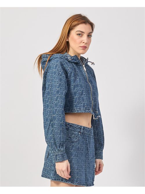 Giacca donna in denim AX con lettering all-over ARMANI EXCHANGE | XW001185-AF12844FB055